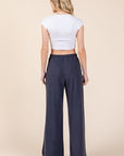 BOMBOM Elastic Waist Wide Leg Pants with Pockets