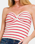 Zenana Twisted Sweetheart Neck Striped Tube Top