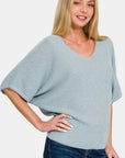 Zenana V-Neck Short Sleeve Dolman Sweater