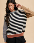 Annie Wear Striped Color Block Round Neck Sweater