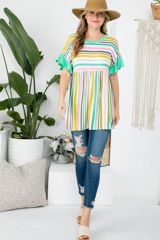 e Luna PLUS Striped Babydoll Tunic Top