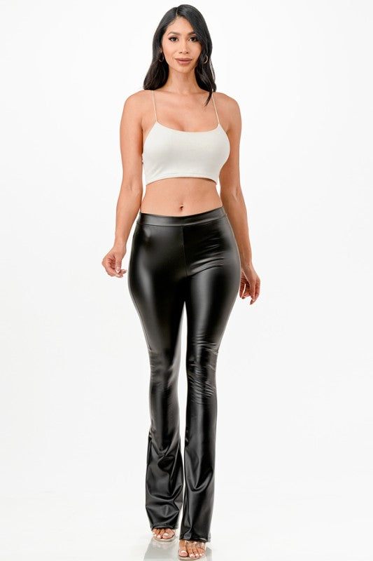 La Scala PU Leather Bell Bottom Flare Pants