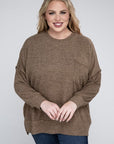Zenana Plus Brushed Melange Drop Shoulder Sweater