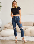 RFM Crop Dylan Full Size Tummy Control Distressed High Waist Raw Hem Jeans