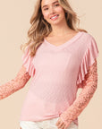 BiBi Ruffled Lace Sleeve Rib Knit Top