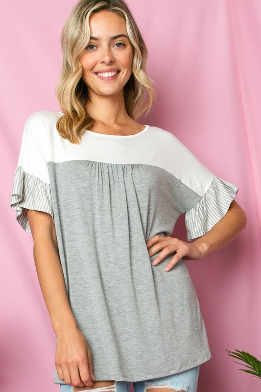 e Luna PLUS Solid Striped Baby Doll Top