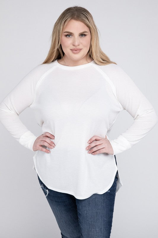 ZENANA Plus Melange Baby Waffle Long Sleeve Top
