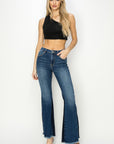 RISEN Full Size High Rise Side Shadow Seam Detail Slit Flare Jeans