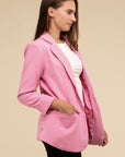 ZENANA Woven Long Sleeve Open Front Classic Blazer