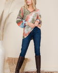 Celeste Full Size Tie-Dye Contrast Striped V-Neck Long Sleeve Blouse