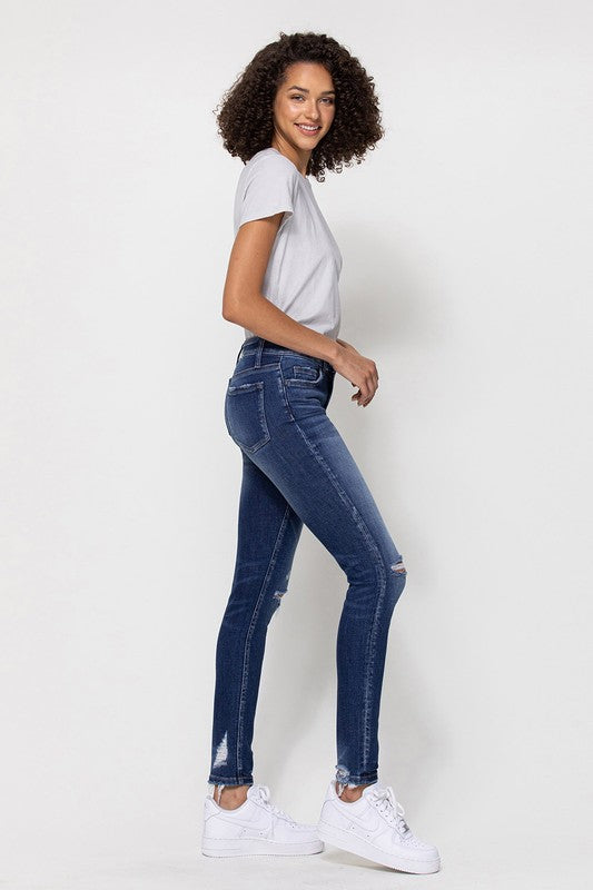 Flying Monkey Mid Rise Ankle Skinny w Distressed Hem Jean - Online Only