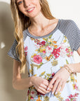 e Luna Pin Striped Floral Mix Top