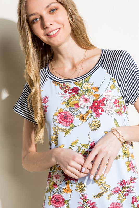 e Luna Pin Striped Floral Mix Top