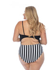 Black Striped Cutout One Piece Swimsuit