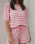 Stripe Puff Sleeve T-Shirt & Drawstring Shorts Set