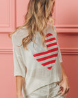 BiBi Striped Heart Contrast Knit Top