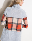 e Luna Plaid Mixed Turtle Neck Top