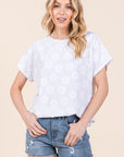 BOMBOM Floral Textured Short Sleeve T-Shirt