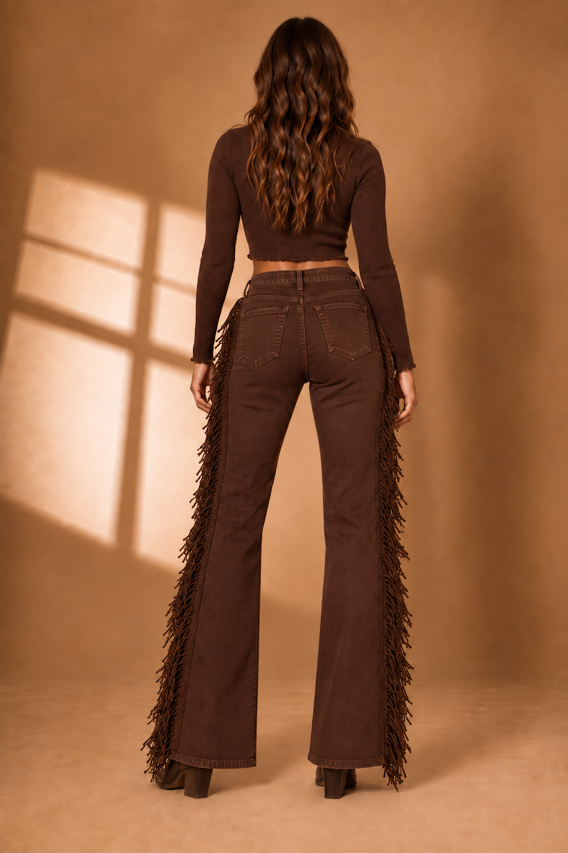 GJG Denim Westwood Studded Fringe Bootcut Jeans — Chestnut