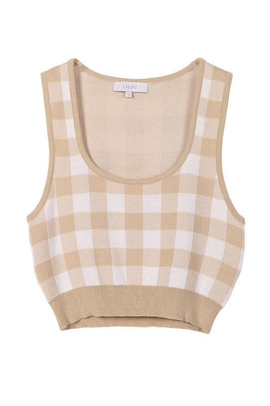 Lilou Sleeveless Gingham Patterned Tank Top