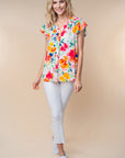 White Birch Full Size Short Sleeve Floral Woven Top