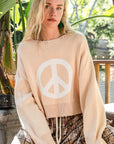 POL Round Neck Long Sleeve Peace Sign Sweater