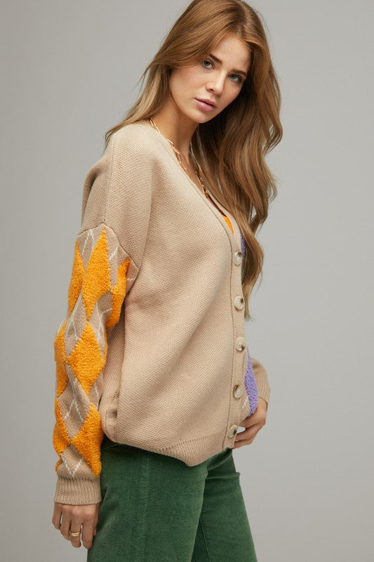 Davi &amp; Dani Plus V-Neck Button Front Cardigan - Online Only