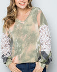 Celeste Full Size Tie-Dye V-Neck Printed Sleeve Blouse