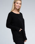 Zenana Viscose Front Pockets Sweater