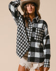 BiBi Plaid Fleece Button Down Long Sleeve Shirt