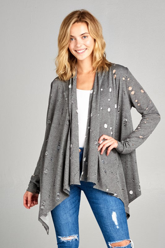 e Luna PLUS Distressed Cascade Cardigan