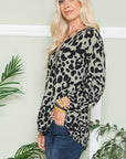 Celeste Full Size Leopard V-Neck Long Sleeve Blouse