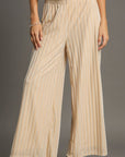 Umgee Elastic Waist Striped Wide Leg Velvet Pants