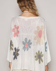 POL Flower Dropped Shoulder Long Sleeve Knit Top