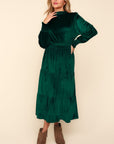 Haptics Mock Neck Smocked Waist Velvet Tiered Dress