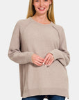 Zenana Side Slit Raglan Sleeve Sweater