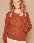 POL Cable Knit Cutout Long Sleeve Sweater