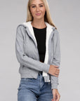 Fuzzy Trim Zip-Up Crop Hoodie