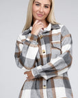 Plaid Flap Pocket Drop Shoulder Shirt