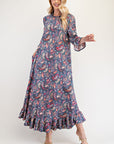 Celeste Full Size Ruffle Hem Paisley Round Neck Dress