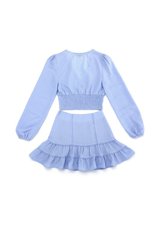 Lilou Lace Trimmed Smocking Blouse &amp; Skirt Set