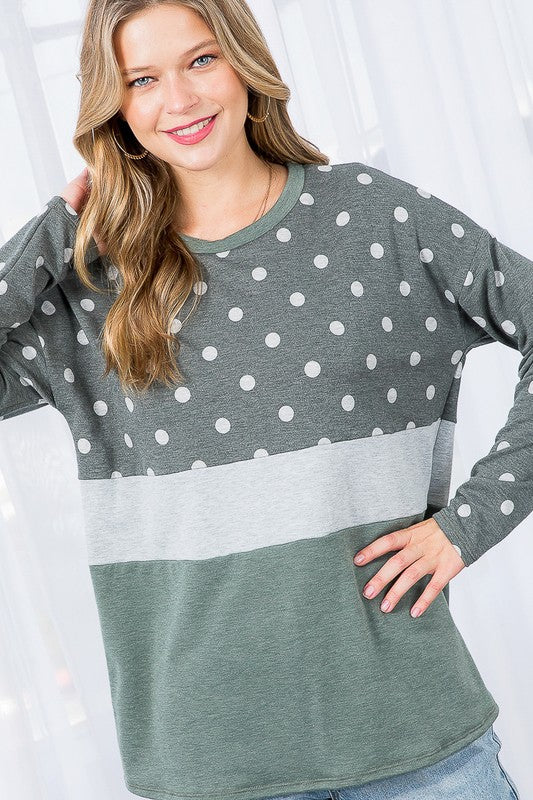 e Luna Polka Dot Colorblock Top