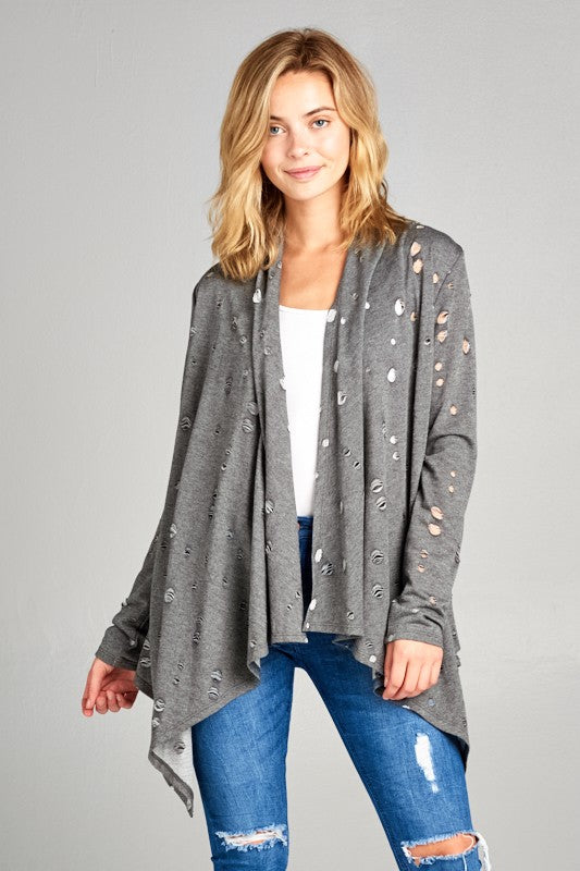 e Luna PLUS Distressed Cascade Cardigan