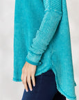 Zenana Oversized Washed Waffle Long Sleeve Top