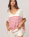 BiBi V Neck Striped Short Sleeve Top