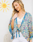 Light Woven Squared Open Kimono with Tie