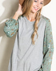 e Luna PLUS Solid and Floral Mix Casual Top