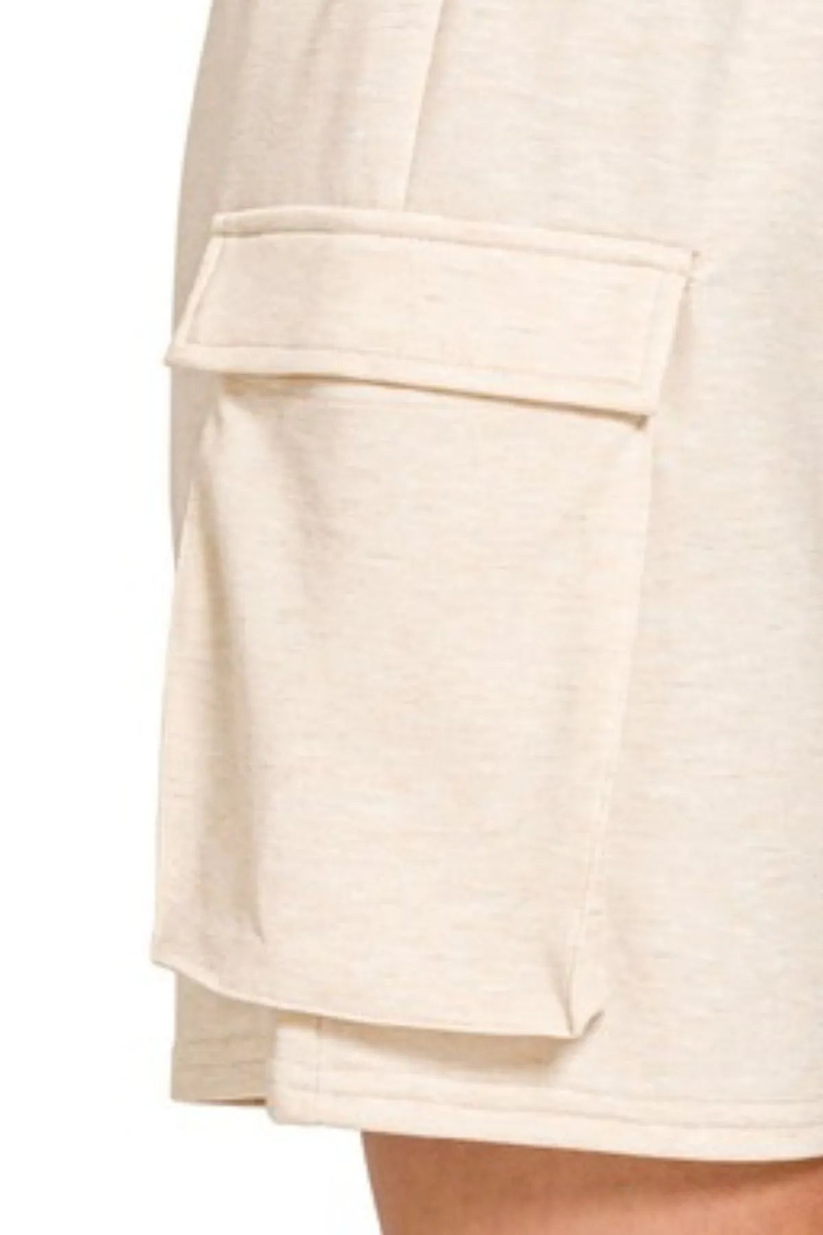Zenana Scuba Thigh Pocket Shorts in Beige