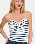 Zenana Twisted Sweetheart Neck Striped Tube Top