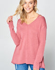 e Luna Solid Light Knit V-Neck Sweater